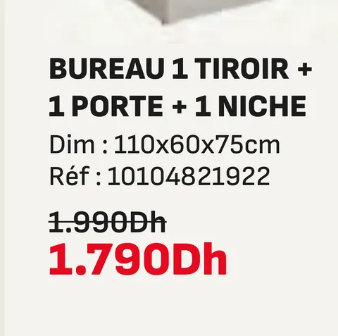 Bureau 1 tiroir 1 porte 1 niche 110x60x75cm