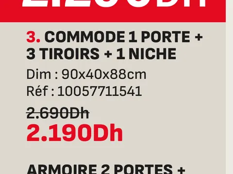 Commode 1 porte 3 tiroirs 1 niche 90x40x88cm