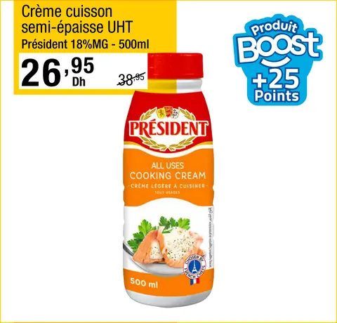 Crème cuisson semi-épaisse UHT Président 18%MG - 500ml