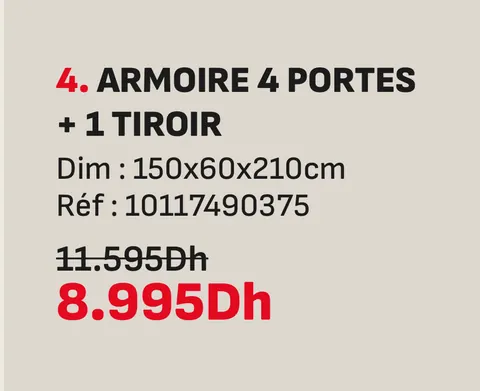 Armoire 4 portes 1 tiroir 150x60x210cm