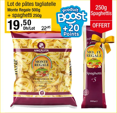 Lot de pâtes tagliatelle Monte Regale 500g spaghetti 250g