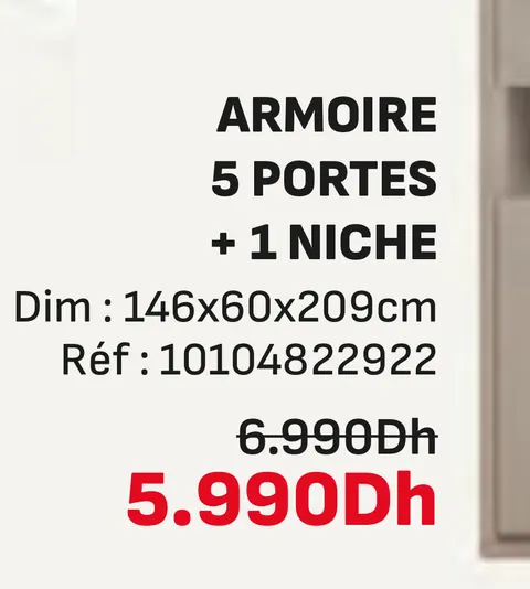 Armoire 5 portes 1 niche 146x60x209cm
