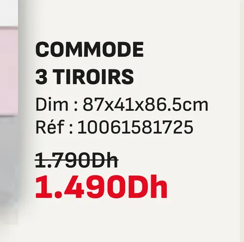 Commode 3 tiroirs 87x41x86.5cm