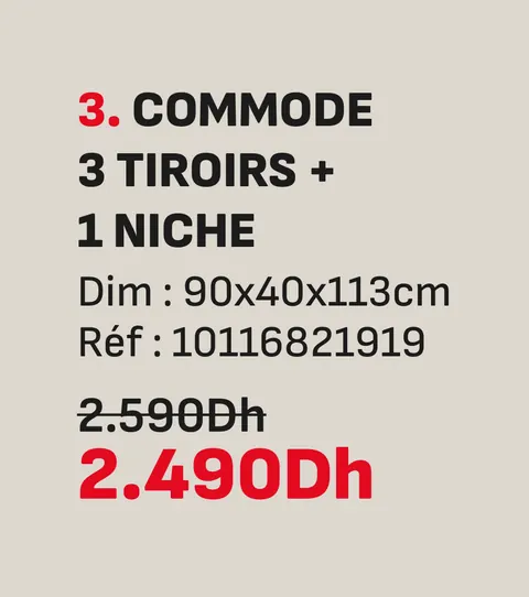 Commode 3 tiroirs 1 niche 90x40x113cm
