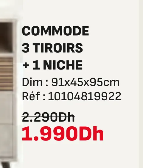 Commode 3 tiroirs 1 niche 91x45x95cm