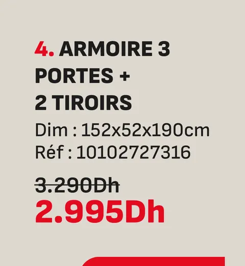 Armoire 3 portes 2 tiroirs 152x52x190cm