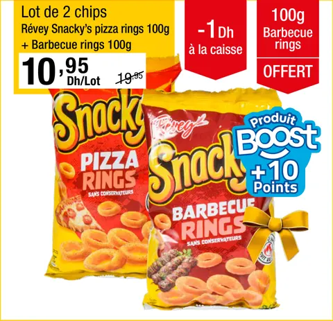 Lot de 2 chips 100g Révey Snacky’s pizza rings 100g Barbecue rings Barbecue rings 100g