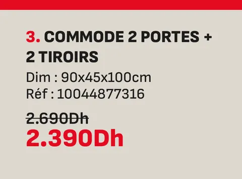 Commode 2 portes 2 tiroirs 90x45x100cm