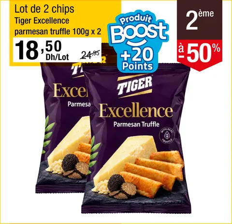 Lot de 2 chips Tiger Excellence parmesan truffle 100g x 2