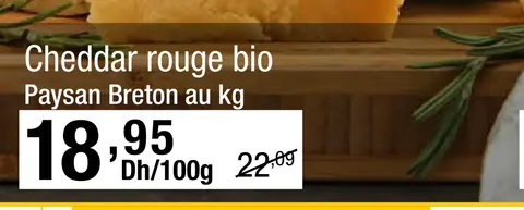 Cheddar rouge bio Paysan Breton au kg Dh/100g