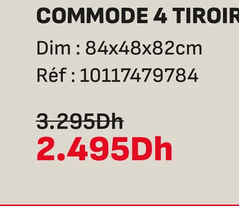 Commode 4 tiroirs 84x48x82cm