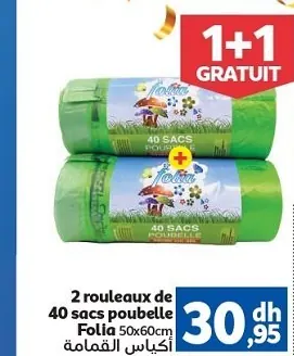 2 rouleaux de sacs poubelle Folia