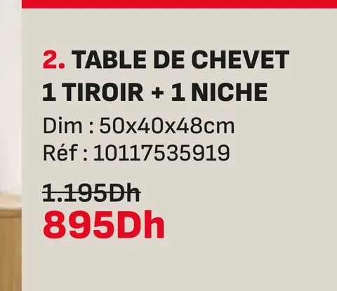 Table de chevet 1 tiroir 1 niche 50x40x48cm