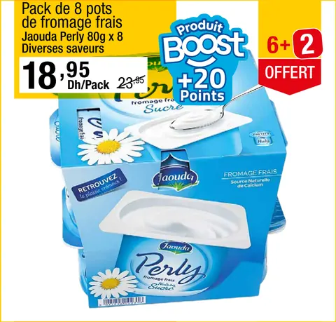 Pack de 8 pots de fromage frais Jaouda Perly 80g x 8 Diverses saveurs