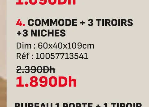 Commode 3 tiroirs +3 niches 60x40x109cm