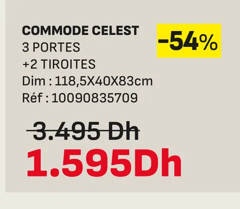 Commode celest 3 portes +2 tiroites 118,5X40X83cm