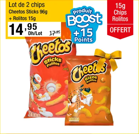 Lot de 2 chips Cheetos Sticks 96g Rolitos 15g