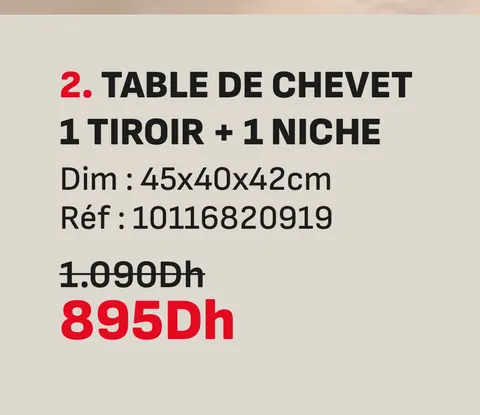 Table de chevet 1 tiroir 1 niche 45x40x42cm