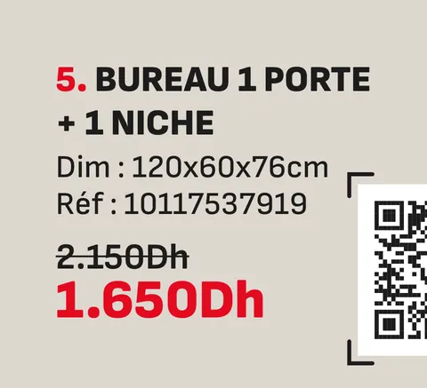 Bureau 1 porte 1 niche 120x60x76cm
