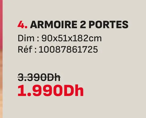 Armoire 2 portes 90x51x182cm