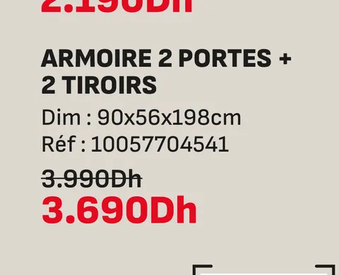 Armoire 2 portes 2 tiroirs 90x56x198cm