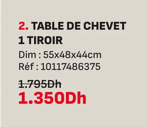 Table de chevet 1 tiroir 55x48x44cm