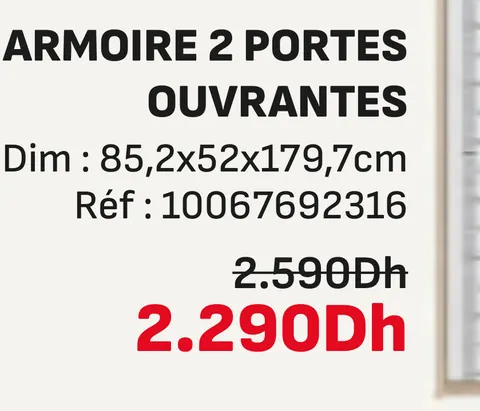 Armoire 2 portes ouvrantes 85,2x52x179,7cm