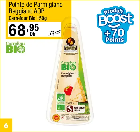 Pointe de Parmigiano Reggiano AOP Carrefour Bio 150g