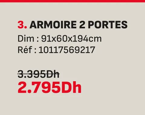 Armoire 2 portes 91x60x194cm