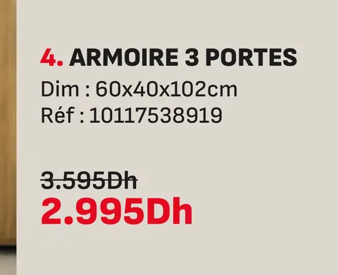 Armoire 3 portes 60x40x102cm