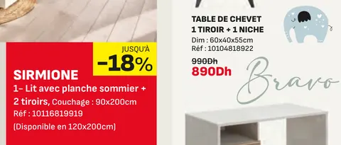 Table de chevet 1 tiroir 1 niche 60x40x55cm