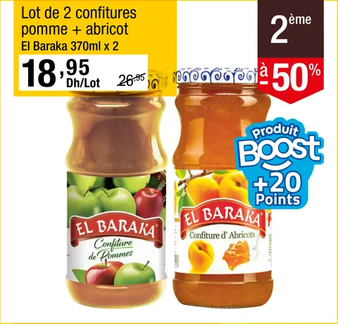 Lot de 2 confitures pomme abricot El Baraka 370ml x 2