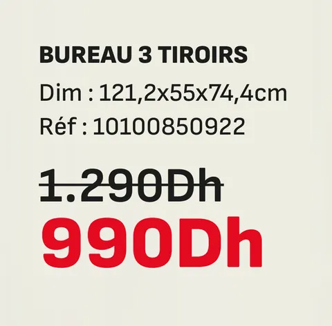Infinity bureau 3 tiroirs 121,2x55x74,4cm