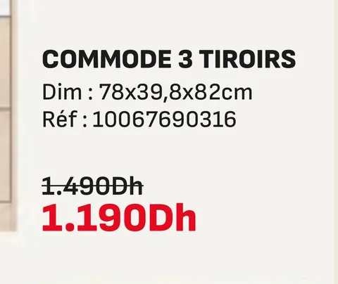 Commode 3 tiroirs 78x39,8x82cm