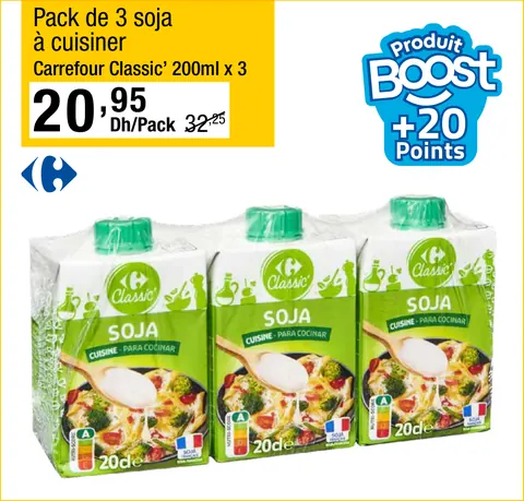Pack de 3 soja à cuisiner Carrefour Classic’ 200ml x 3