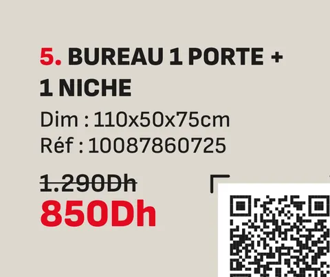 Bureau 1 porte 1 niche 110x50x75cm