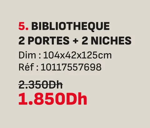 Bibliotheque 2 portes 2 niches 104x42x125cm