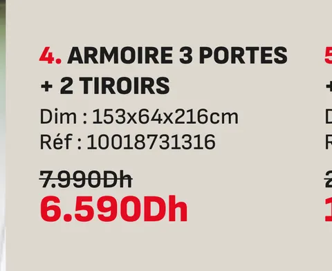 Armoire 3 portes 2 tiroirs 153x64x216cm