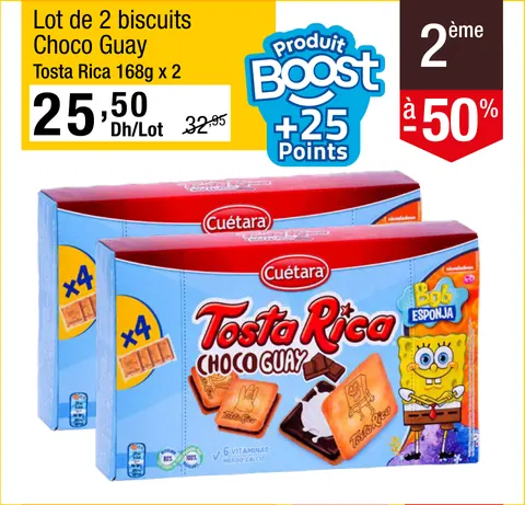 Lot de 2 biscuits Choco Guay Tosta Rica 168g x 2