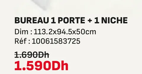 Bureau 1 porte 1 niche 113.2x94.5x50cm