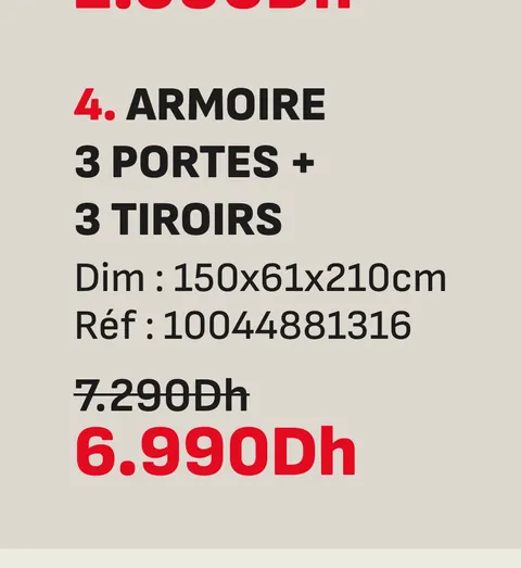 Armoire 3 portes 3 tiroirs 150x61x210cm