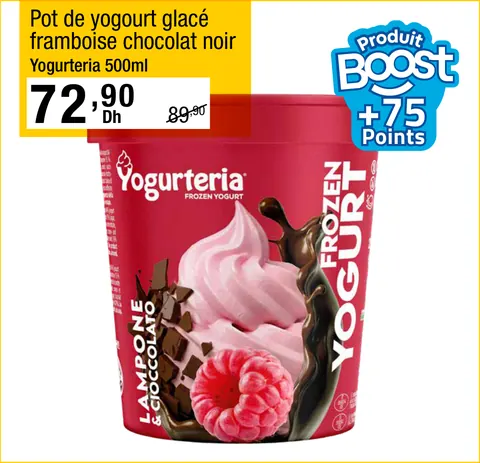 Pot de yogourt glacé framboise chocolat noir Yogurteria 500ml