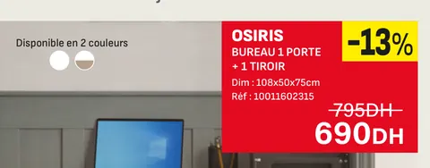 Osiris bureau 1 porte 1 tiroir 108x50x75cm