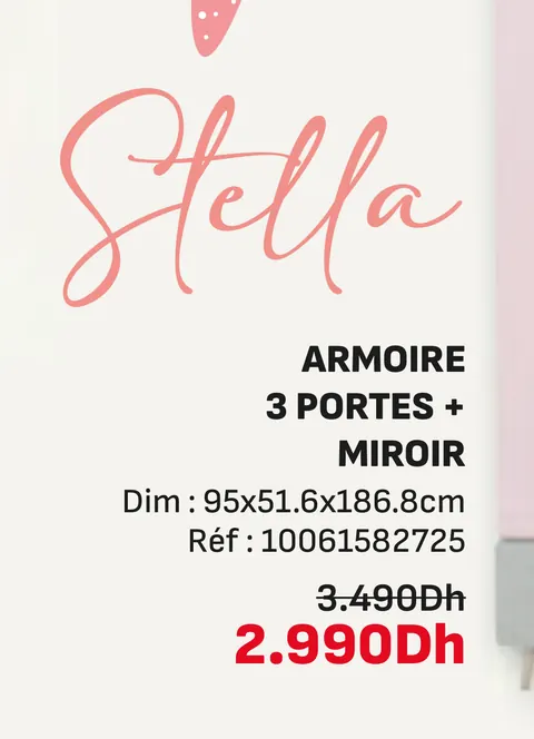 Armoire 3 portes miroir 95x51.6x186.8cm