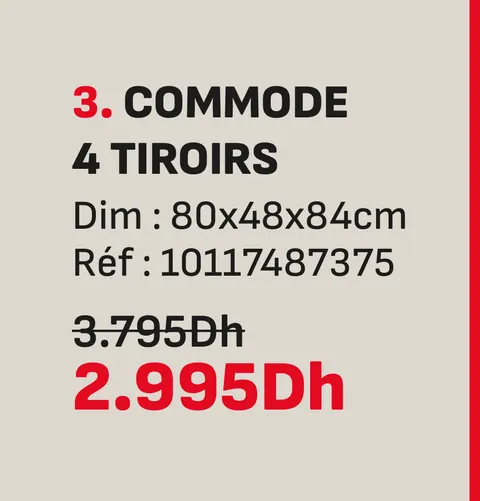 Commode 4 tiroirs 80x48x84cm
