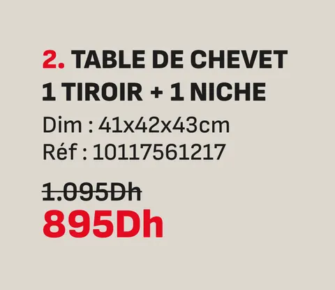 Table de chevet 1 tiroir 1 niche 41x42x43cm