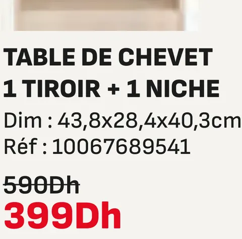 Table de chevet 1 tiroir 1 niche 43,8x28,4x40,3cm