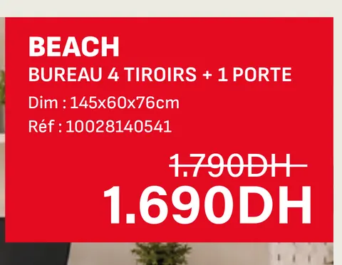 Beach bureau 4 tiroirs 1 porte 145x60x76cm