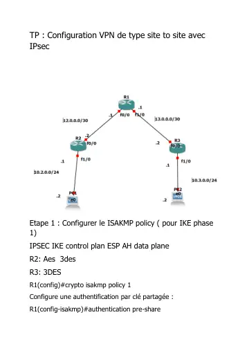 Première page : Configuration VPN de type site to site avec IPsec