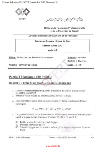 Première page : Examen de passage 2012 - V2